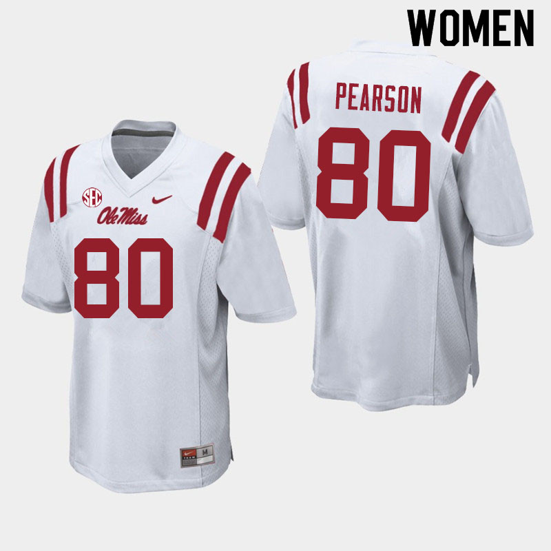 Women #80 Jahcour Pearson Ole Miss Rebels College Football Jerseys Sale-White